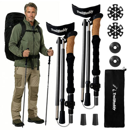 Buy now TrailBuddy Trekking Poles – Lightweight 7075 Aluminum Hiking Poles for Women, Men & Seniors – Collapsible or Foldable Walking Sticks for Travel, Trails & Balance Black Raven Foldable at indiglob india