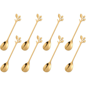 dcieiosul Gold Plated Stainless Steel Mini Coffee Espresso Spoon, Tableware Flatware Dessert Teaspoons Small Soup Spoons Set of 8, 4.9 inch Specialty Demitasse Stirring Spoons (Gold spoons)