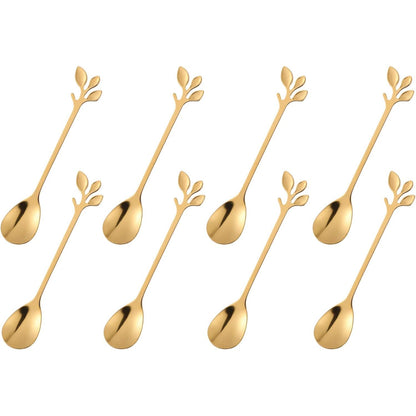 dcieiosul Gold Plated Stainless Steel Mini Coffee Espresso Spoon, Tableware Flatware Dessert Teaspoons Small Soup Spoons Set of 8, 4.9 inch Specialty Demitasse Stirring Spoons (Gold spoons)