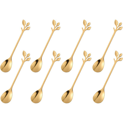 dcieiosul Gold Plated Stainless Steel Mini Coffee Espresso Spoon, Tableware Flatware Dessert Teaspoons Small Soup Spoons Set of 8, 4.9 inch Specialty Demitasse Stirring Spoons (Gold spoons)