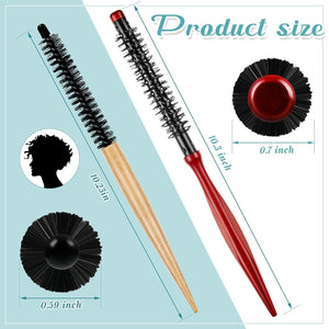 2 Pcs Small Round Hair Brush Mini Round Wood Brush Roller Quiff Hair Combs Nylon Bristles es Salon dressing for Blow Drying Curly Styling Bangs Lifting Beard Care, 2 Styles