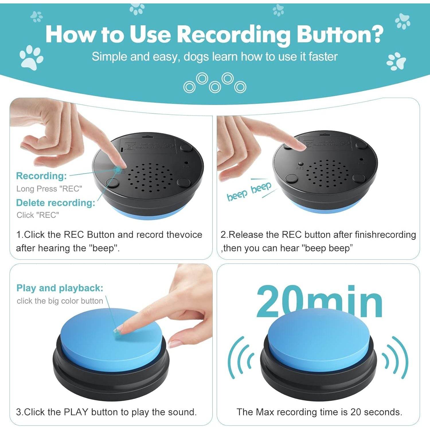 5 Pack Dog Buttons for Communication Starter Pack, DogButtons Training Pet Speaking Buttons with Words Voice Record, Dog Gifts - My Store