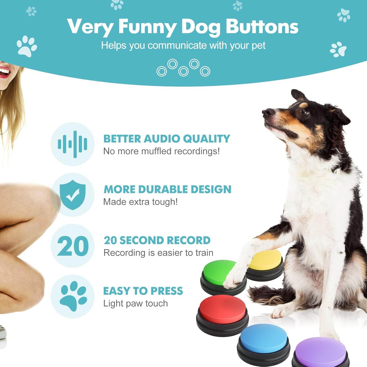 5 Pack Dog Buttons for Communication Starter Pack, DogButtons Training Pet Speaking Buttons with Words Voice Record, Dog Gifts - My Store