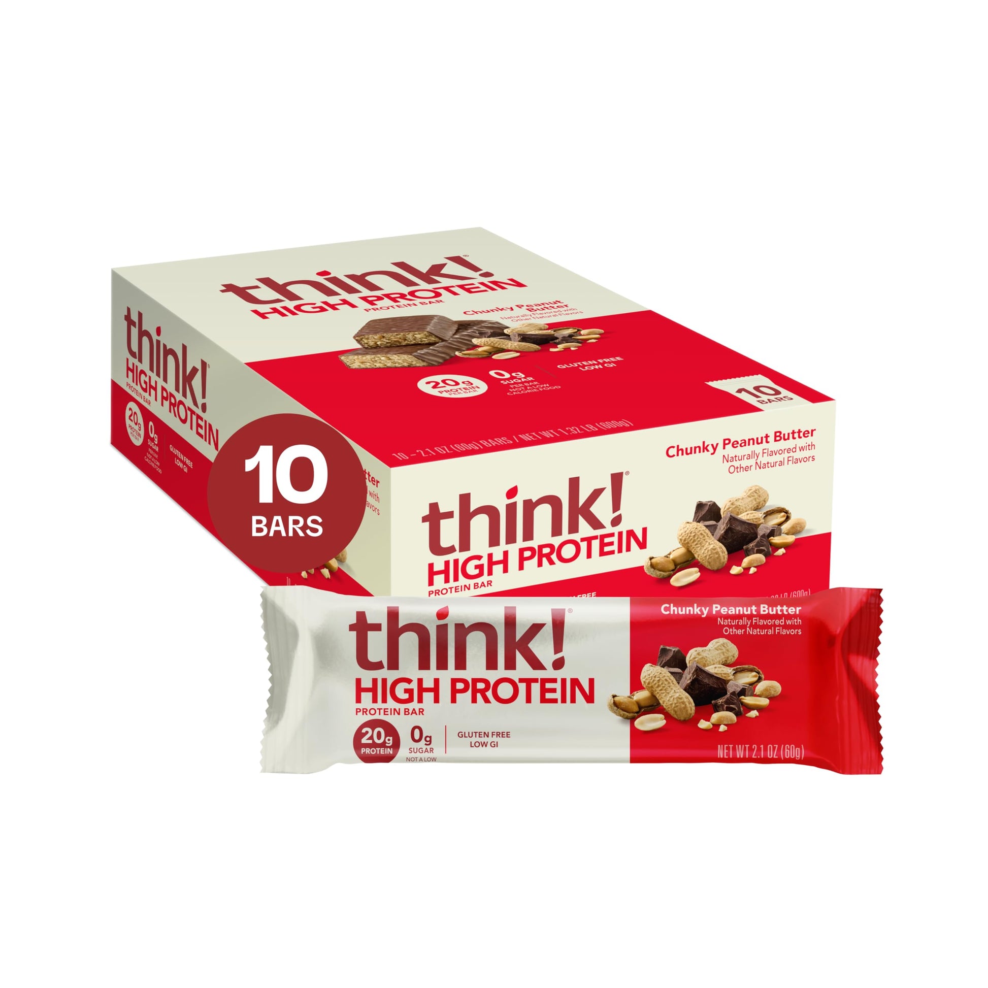 Buy now think! Protein Bars, High Protein Snacks, Gluten Free, Kosher Friendly, Creamy Peanut Butter, Nutrition Bars, 2.1 Oz per Bar, 12 Count (Packaging May Vary) at indiglob india