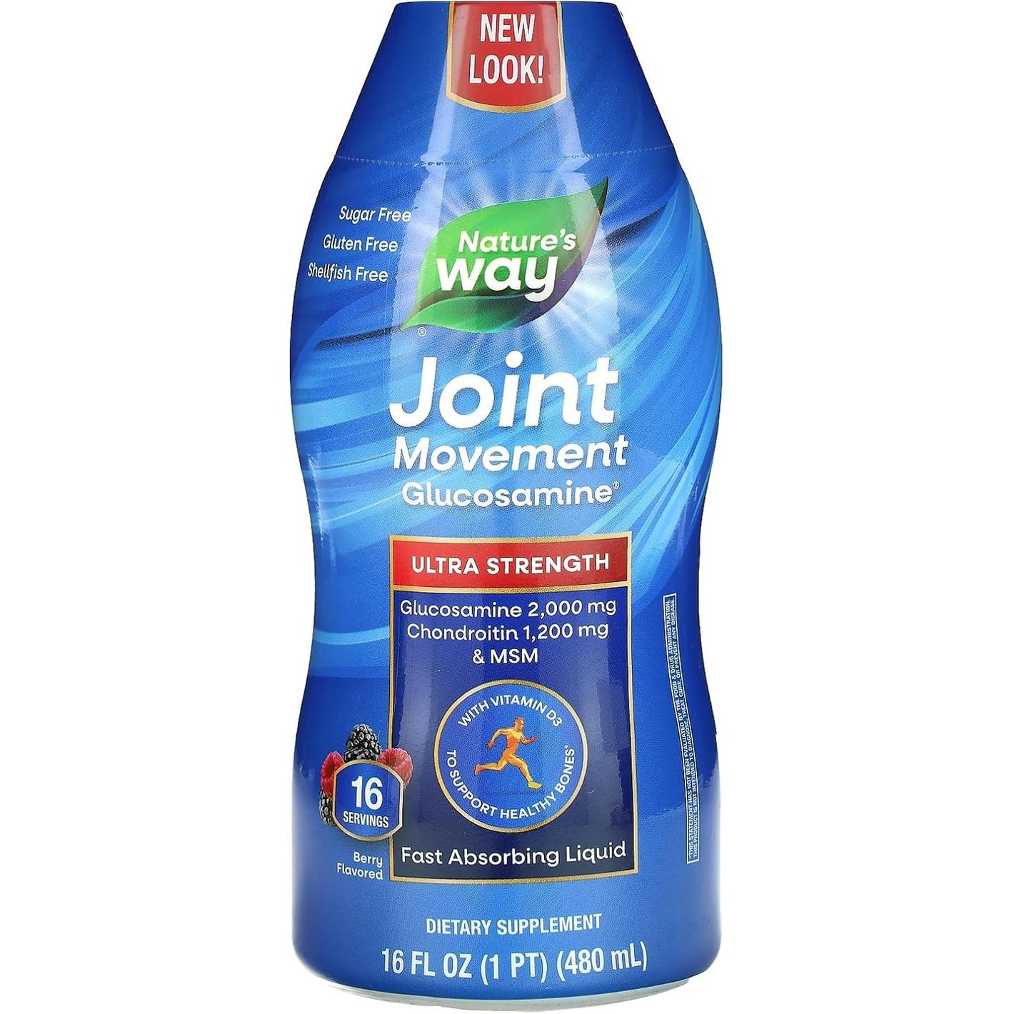 Nature's Way Joint Movement Glucosamine Fast Absorbing Liquid, Ultra Strength, Supports Healthy Bones*, Liquid Glucosamine Chondroitin, MSM with Vitamin D3, Berry Flavored, 16 Fl Oz