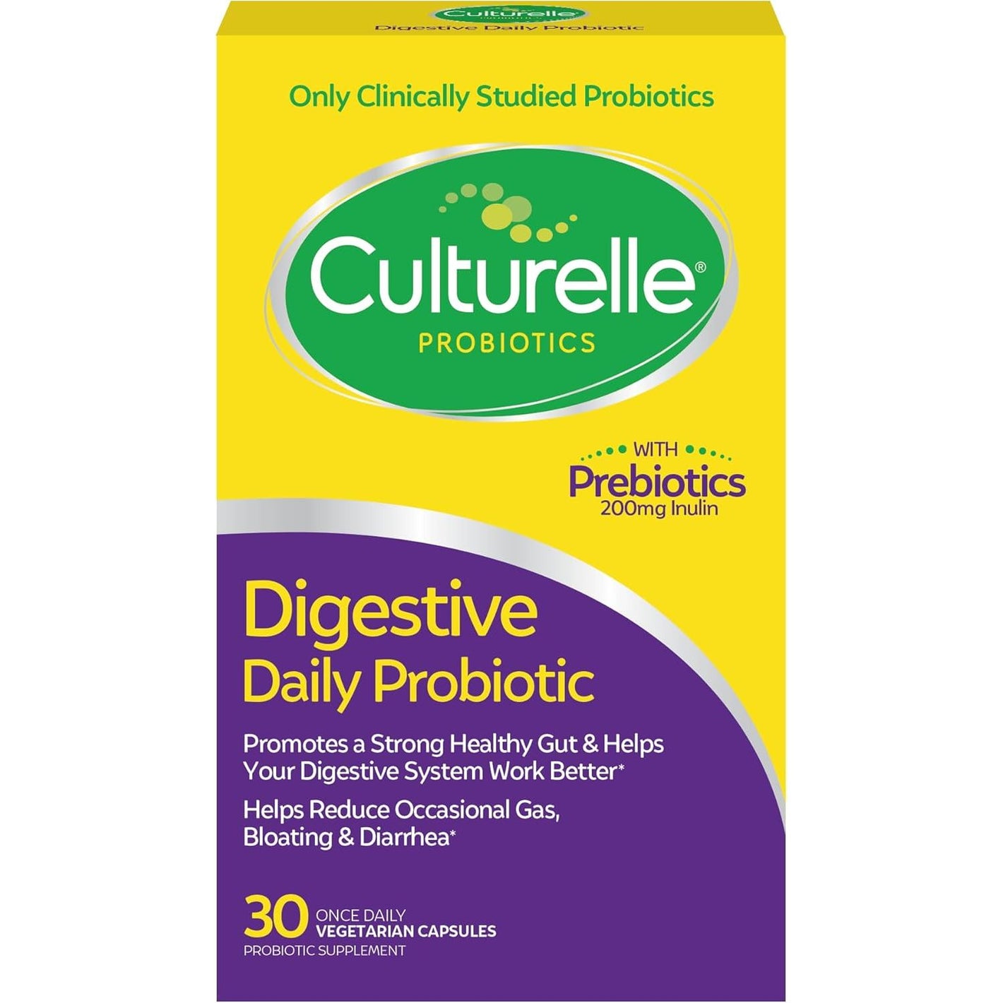 Culturelle Daily Probiotic Capsules For Men & Women, Most Clinically Studied Probiotic Strain, Digestive & Gut Health, Supports Occasional Diarrhea, Gas & Bloating, 1 Month Supply, 30 CT