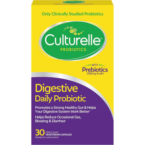 Culturelle Daily Probiotic Capsules For Men & Women, Most Clinically Studied Probiotic Strain, Digestive & Gut Health, Supports Occasional Diarrhea, Gas & Bloating, 1 Month Supply, 30 CT