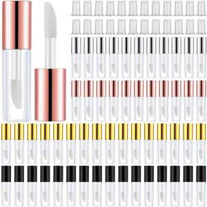 Patelai 100 Pieces 1.2 ml Clear Mini Lip Gloss Tube Refillable Empty Lip Balm Gloss Containers for Women Girls DIY Makeup, Gold, Rose Gold, Black, Silver