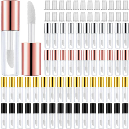 Patelai 100 Pieces 1.2 ml Clear Mini Lip Gloss Tube Refillable Empty Lip Balm Gloss Containers for Women Girls DIY Makeup, Gold, Rose Gold, Black, Silver