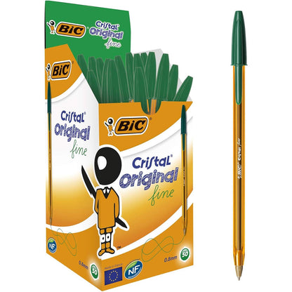 BIC Cristal Original Fine Ball Pens Fine Point (0.8 mm) - Assorted Colours, Pouch of 10