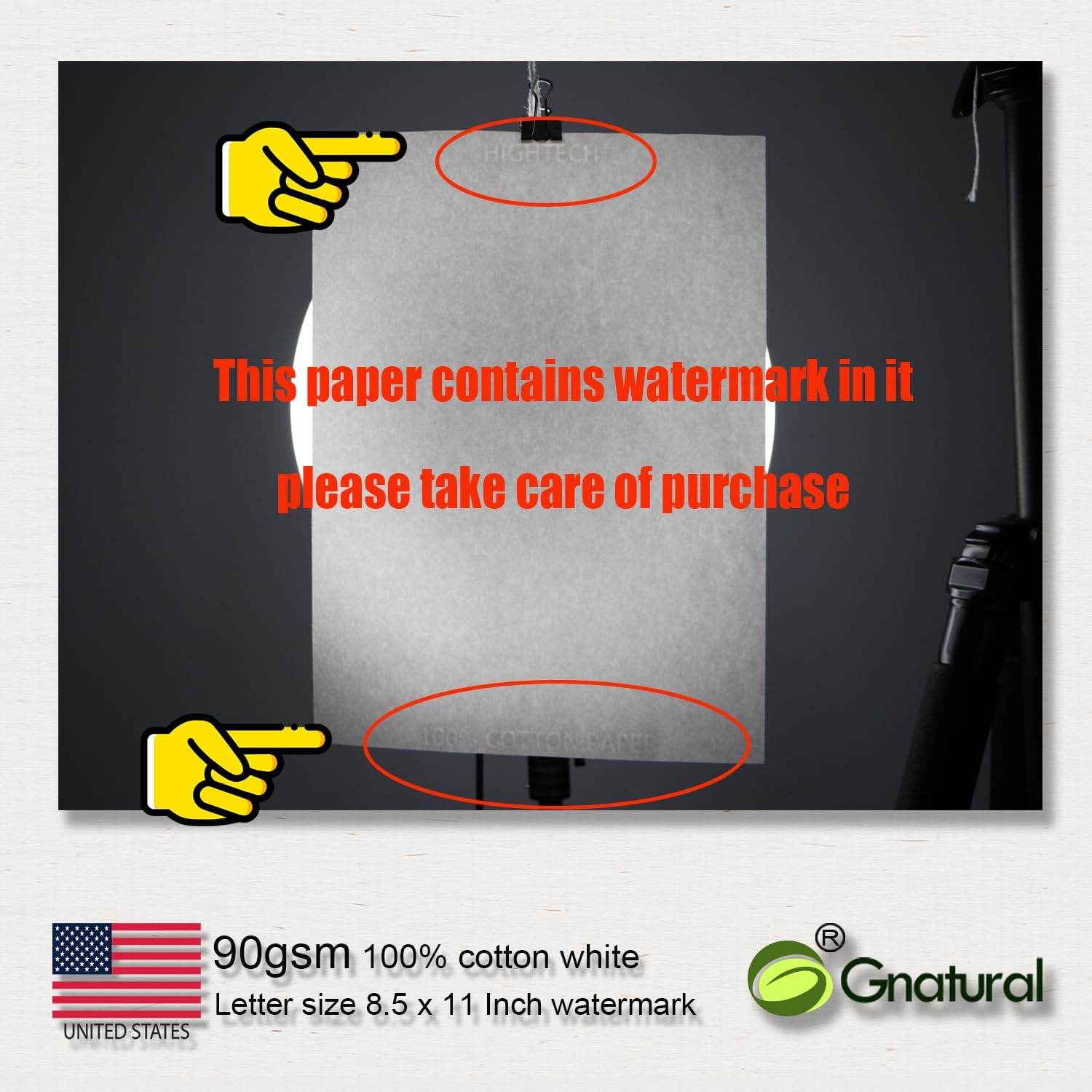 100% Cotton Paper，8.5 x 11 inch Business Paper, 24lb Inkjet Laser Printing Paper, White Color Waterproof Watermark Paper - 100 Sheets Low Starch - My Store