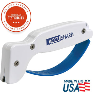 AccuSharp Knife Sharpener, Ergonomic Comfortable Handle, Compact & Easy to Use, Restore and Hone Straight & Serrated Knives, White