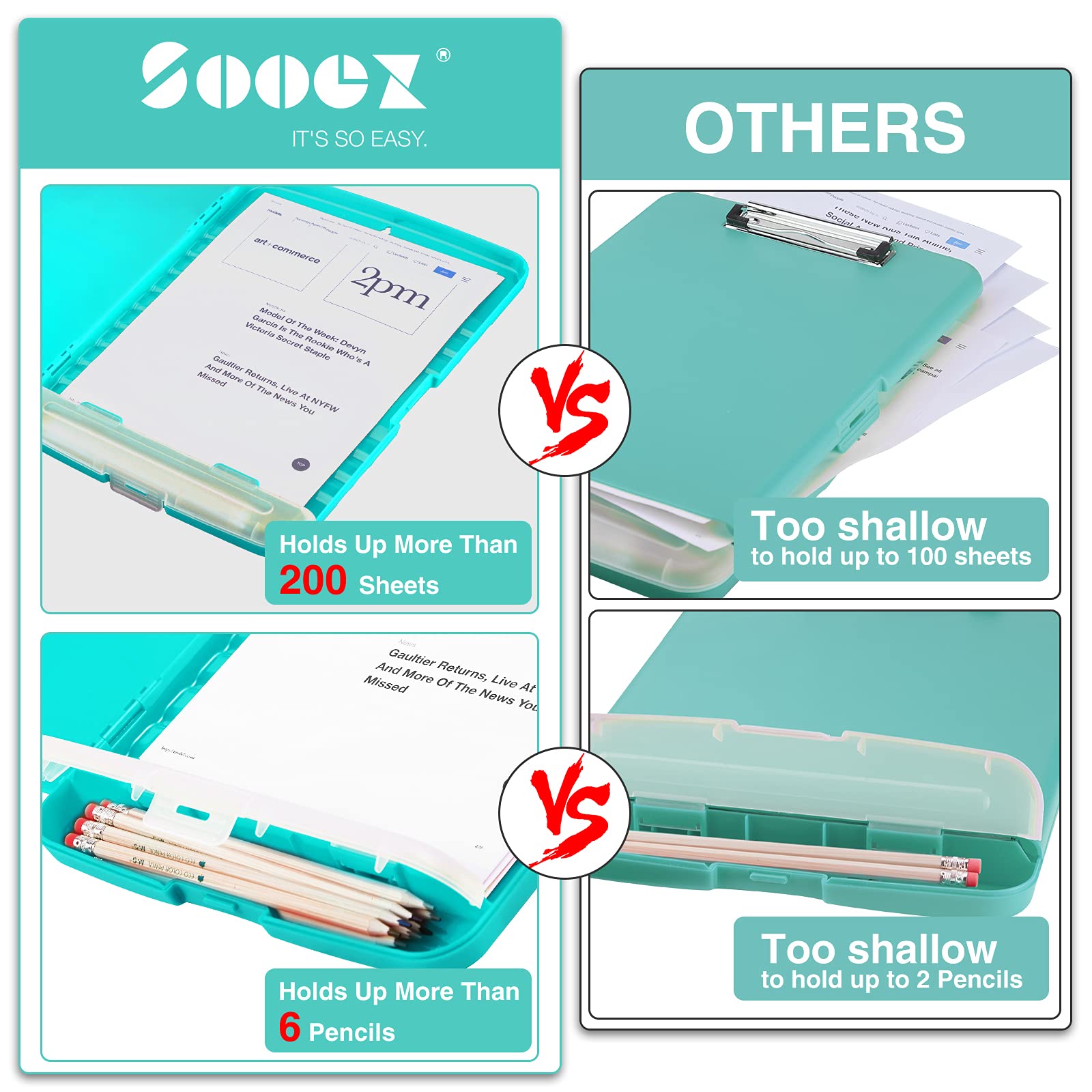 Buy now Sooez Clipboard with Storage, Clip Board 8.5 x 11 with Pen Holder, Plastic Organization Case Box for Letter Legal A4 Size Paper, Low Profile Clip, Nurses Teachers Must Haves, School & Office Supplies at indiglob india