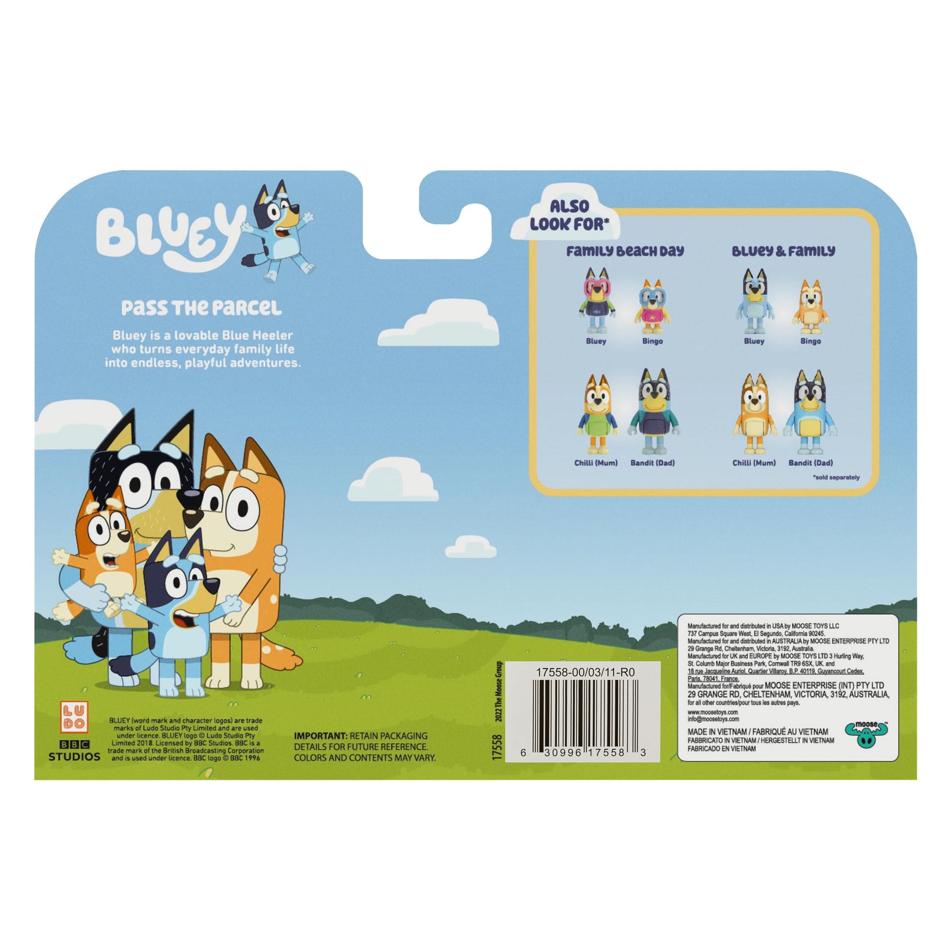 Buy now Bluey Pass The Parcel Figurine Toys Pack of 4, Character Toys with Bingo, Lucky’s Dad, and Lila Figures, Small Action Figures for Kids Ages 3+ at indiglob india