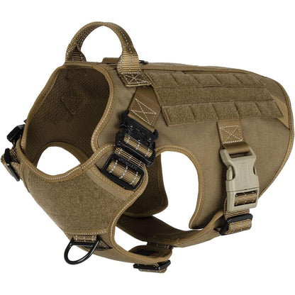 ICEFANG Tactical Dog Harness, Large Size,2X Metal Buckle,Working Dog MOLLE Vest with Handle,No Pulling Front Leash Clip,Hook and Loop Panel (Brown,L (Pack of 1))