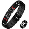 Feraco Mens Magnetic Bracelet Titanium Steel Magnetic Bracelet with Double Row 4 Elements Magnets (Silver) - Black with Ring