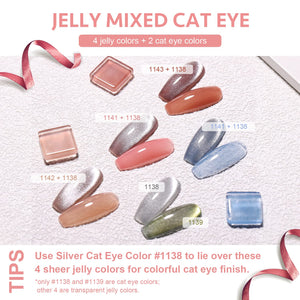 GAOY Gel Nail Polish Set in Jelly Red Pink Blue with Glitter Cat Eye Gel and Magnet for Manicure and Nail Art DIY at Home- Sheer Magic