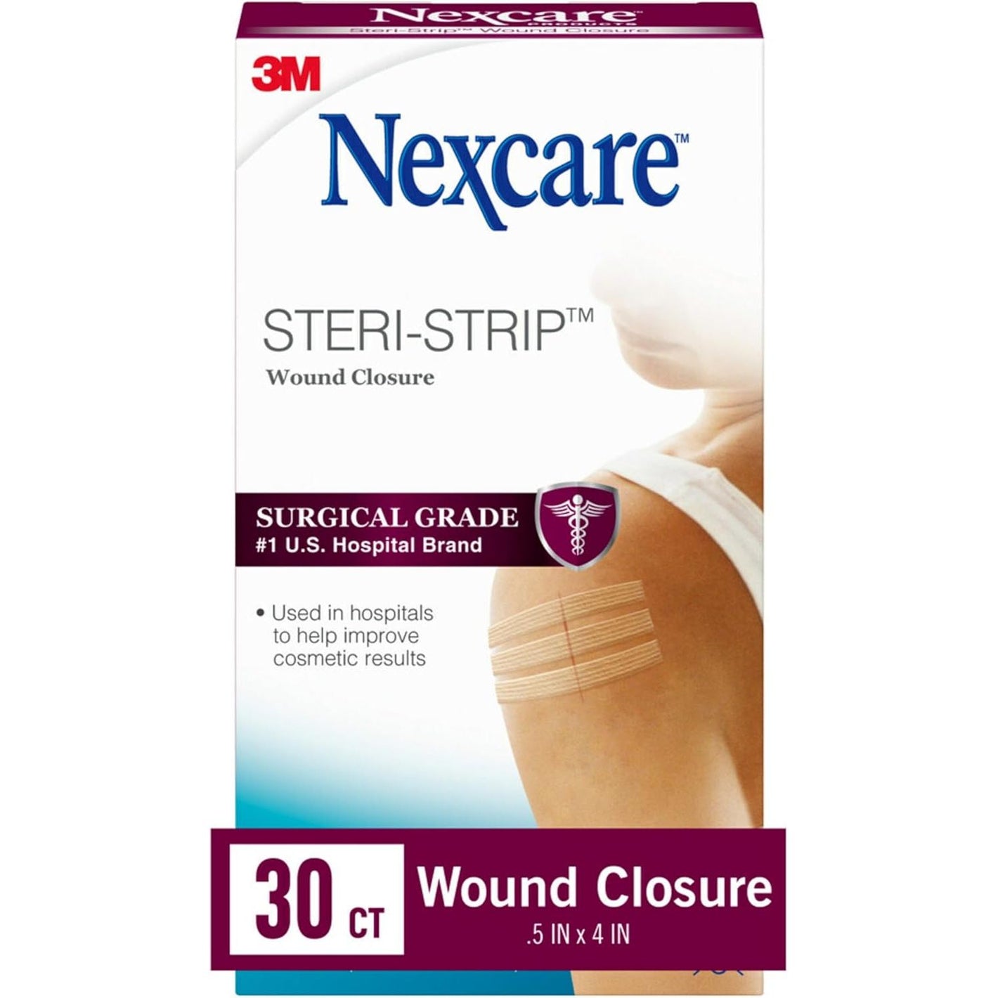 Nexcare Steri-Strip Wound Closure, Breathable Strips Hold Small Wounds Firmly Closed, Great After Sutures or Staples - 30 Wound Closures