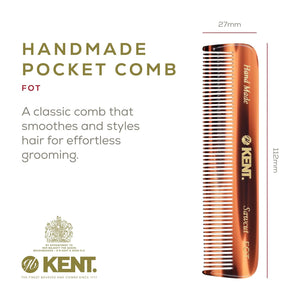 Kent A FOT Handmade All Fine Tooth Pocket Comb for Men, Hair Comb Straightener for Everyday Grooming Styling Hair, Mustache and Beard, Use Dry or with Balms, Saw Cut and Hand Polished, Made in England