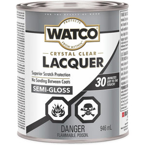 Watco 63141 Lacquer Clear Wood Finish, Quart, Semi-Gloss Clear