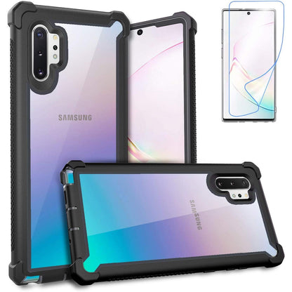 Case for Samsung Galaxy Note 10 Plus Case with Screen Protector, Full Body Protective Hybrid Dual Layer Shockproof Acrylic Back Case Cover for Galaxy Note 10 Plus 5G 6.8 inch (White Pink)