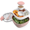 Bentgo Salad Container - 54 oz Bowl with 4-Compartment Toppings Tray, Dressing Container, Reusable Fork, BPA-Free Lunch Box for Meal Prep & Food Storage; Removable Bento Tray (Blush Marble) - Blush Marble