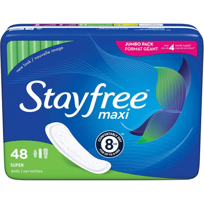 Stayfree Maxi Super Long Wingless Reliable Protection and Absorbency Pads For Women, 48 Count (Pack of 1)