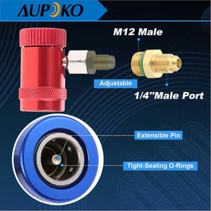 Aupoko R1234yf Quick Couplers, High/Low Side R1234yf Manual Couplers Connector Adapters with 1/4" Male Port, Replacement for A/C Refrigerants Manifold Gauge Set