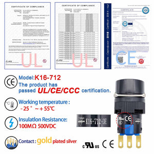 16mm 3 Position Key Switch 5/8" Mounting Hole 12V 24V 110V On Off Keylock Rotary Switch Latching with Socket Wire 2 Pcs 2 Pole (3 Position DPDT 6PIN)