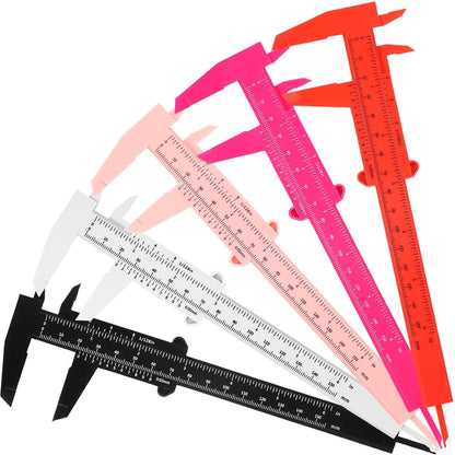 Frienda 5 Pieces Eyebrow Measuring Ruler Brow Mapping Tool Mini Vernier Caliper Double Scale Plastic Sliding Gauge Ruler for Micro Blading Eyebrow Tattoo Brow Artists(Fresh Colors)