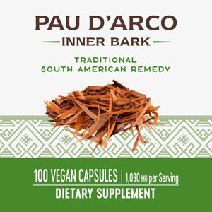 Nature's Way Pau d'Arco Inner Bark, Traditional South American Herb, 2,180 mg per 4-Capsule Serving, Non-GMO Project Verified, 100 Capsules (Packaging May Vary)