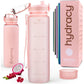 Hydracy Water Bottle with Time Marker -Large BPA Free Water Bottle & No Sweat Sleeve -Leak Proof Gym Bottle with Fruit Infuser Strainer & Times to Drink -Ideal for Fitness Sports & Outdoors