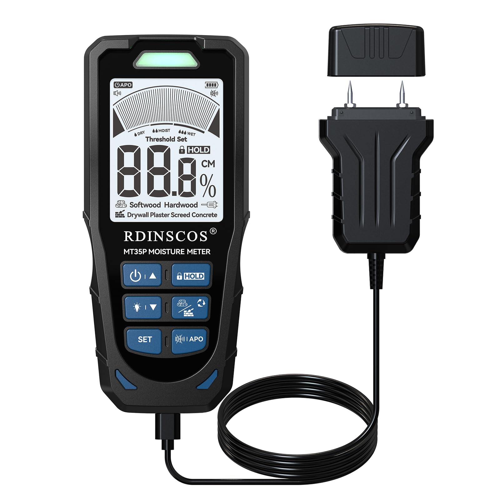 Buy now Pinless Moisture Meter for Wood Concrete – Digital Moisture Tester with 3-Color LCD Display, Audible Alarm & HOLD Function – Ideal for Firewood, Lumber, Home Inspections (Green) at indiglob india
