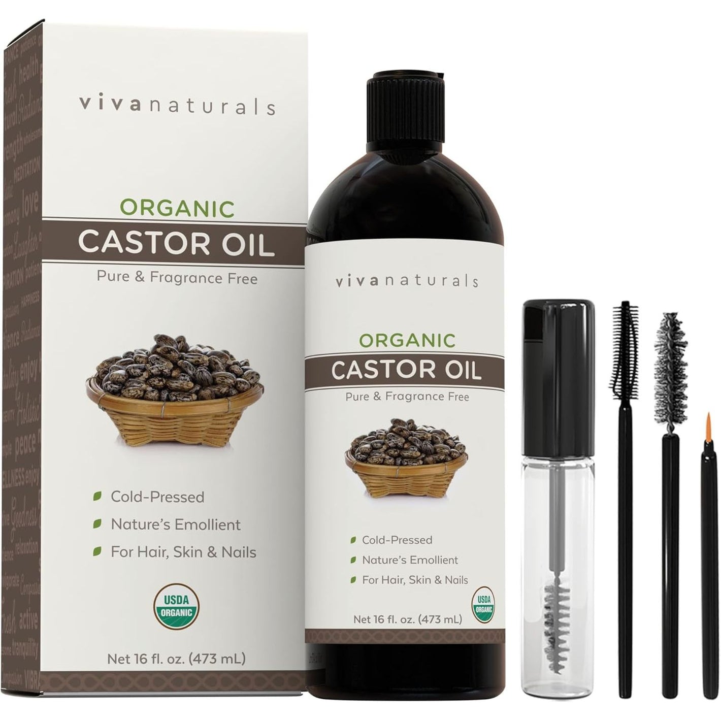 Viva Naturals Cold pressed Organic Castor Oil 16 fl oz - Castor Oil for Face, Eyelashes, Traditional Eyebrow Serum, Hair Oil - Certified Organic & Non-GMO