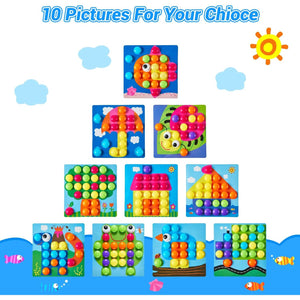 Geekper 68PCS Button Art Toys for Toddlers Color Matching Mosaic Pegboard, Early Learning Educational Toys for 3, 4, 5, 6 Year Old Kids Boys and Girls, 10 Pictures and 58 Buttons