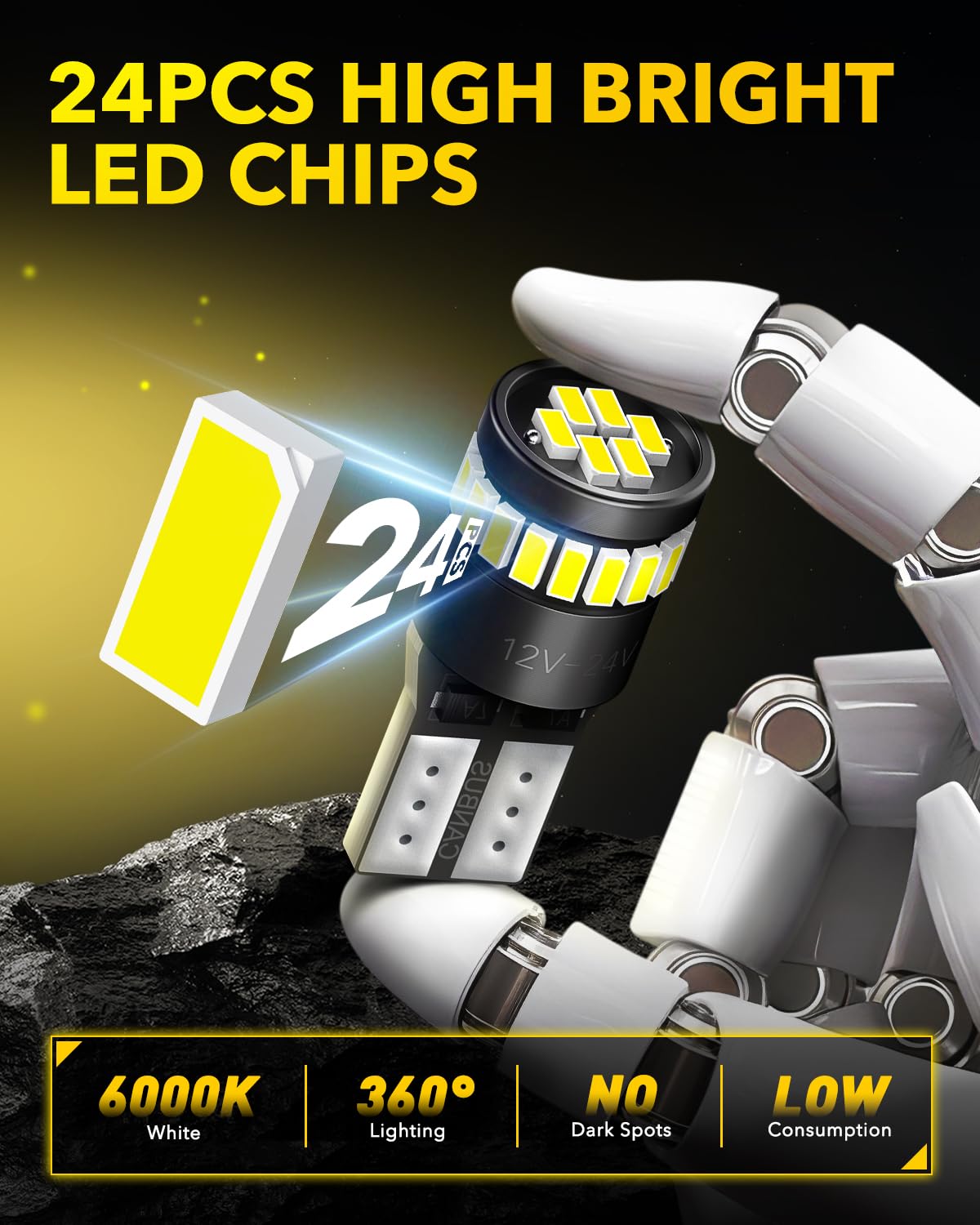Buy now AUXITO 194 LED Light Bulb 6000K White 168 2825 W5W T10 Wedge 24-SMD 3014 Chipsets LED Replacement Light Kit Error Free for Car Interior Dome Map Door License Marker Lights, Pack of 10 at indiglob india