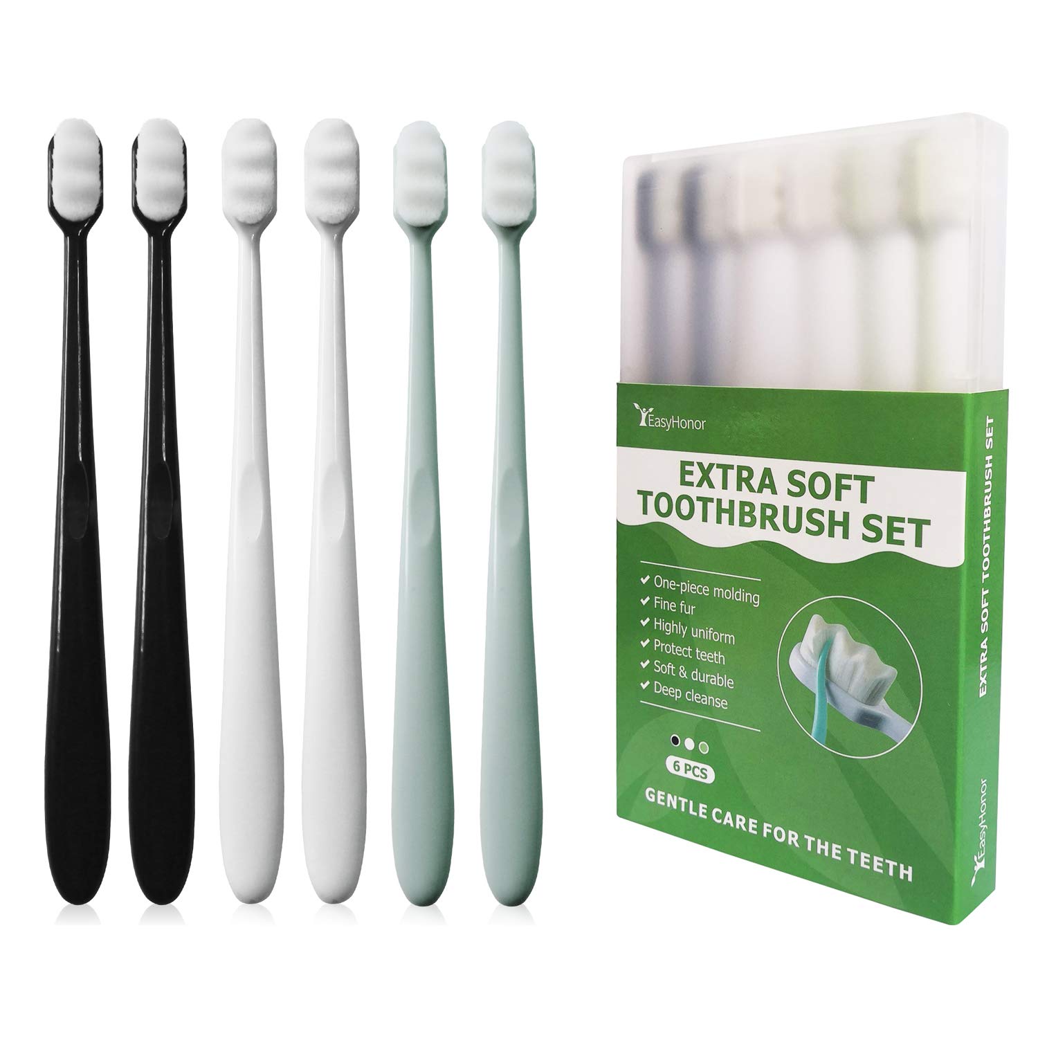 Buy now EasyHonor Extra Toothbrush for Sensitive Gums, Micro Fur Manual Toothbrush with 20000 Soft Floss Bristle for Pregnant Women, Elderly, Braces and Gum Recessions, Protect Fragile Gums (6 Pack) 6 packs(white bristles) at indiglob india