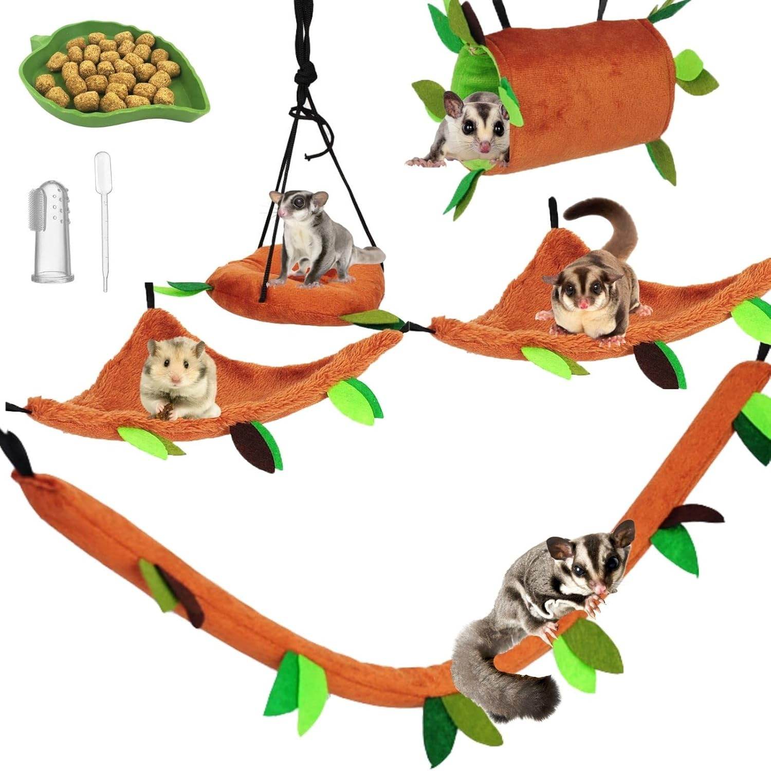 5Pcs Sugar Glider Supplies Cage Accessories Hammock Set Hanging Bed Hideout for Small Animal Pets Hamster Guinea Pig Squirrel Gerbils - My Store