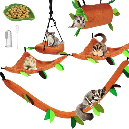 5Pcs Sugar Glider Supplies Cage Accessories Hammock Set Hanging Bed Hideout for Small Animal Pets Hamster Guinea Pig Squirrel Gerbils - My Store