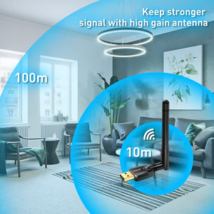 Long Range USB Bluetooth 5.1 Adapter for PC USB Bluetooth Adapter Wireless Audio Dongle 328FT / 100M 5.1 Blue Tooth Transmitter Receiver for Desktop Laptop PC with Windows 11/10/8/8.1/7