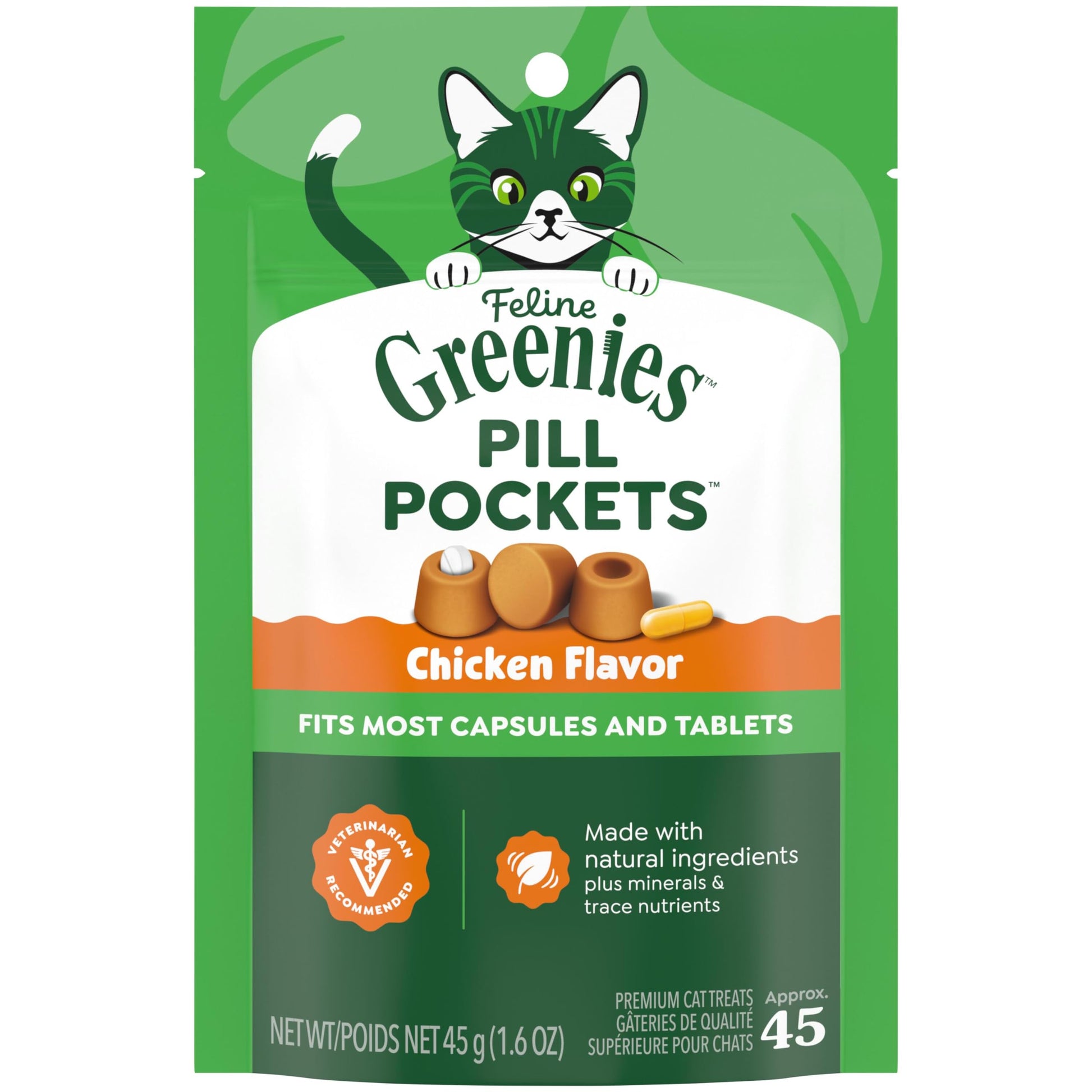 Buy now Greenies Feline Pill Pockets for Cats Soft Cat Treats, Chicken Flavor, 1.6 oz. Pouch, 45 Count at indiglob india