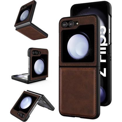 Foluu for Samsung Galaxy Z Flip 5 5G Case, Leather Case, PU Leather + Hard PC Shell Ultra Thin Slim Durable Protective Phone Case Cover for Samsung Galaxy Z Flip5 5G 2023 (Brown)
