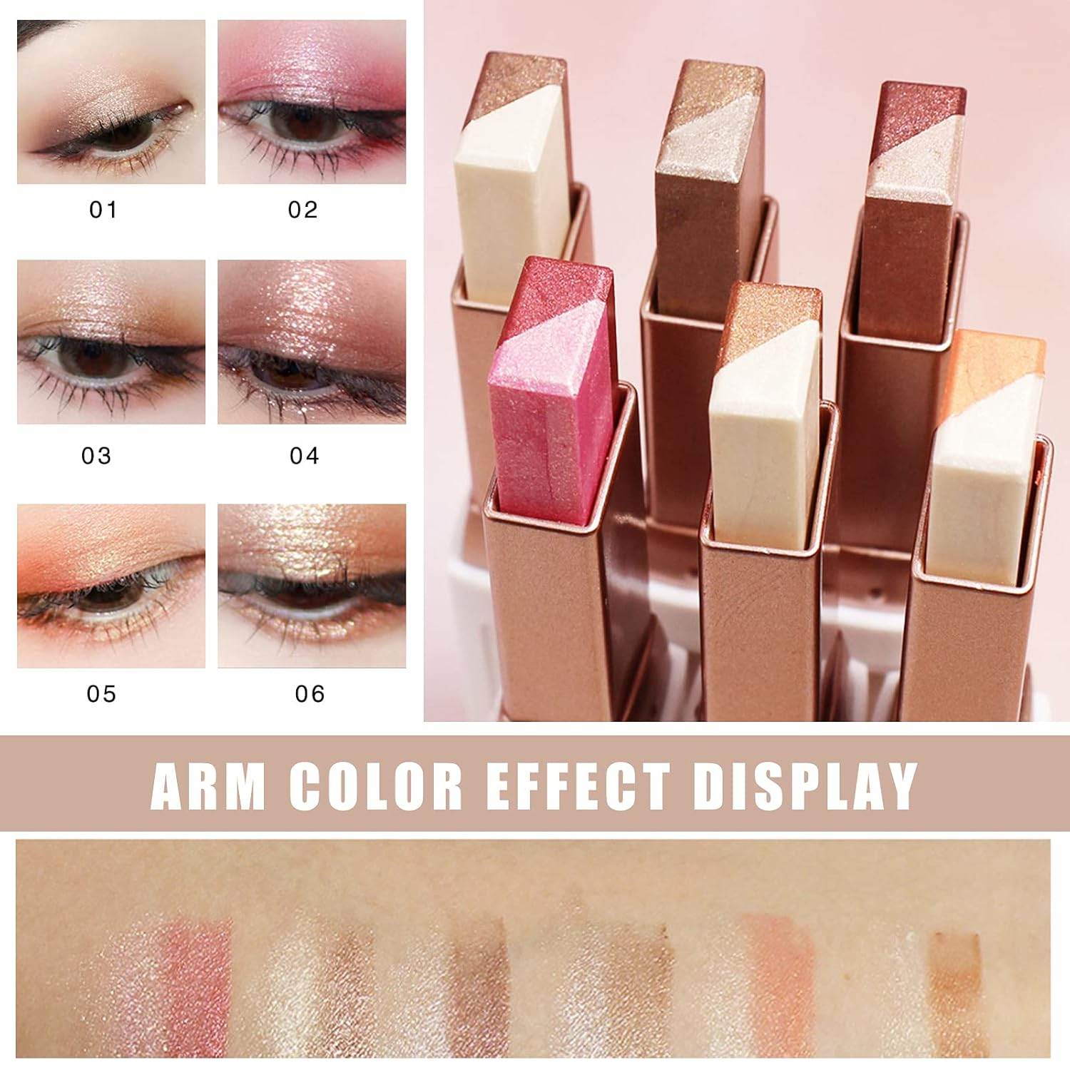 12 Colors Eyeshadow Stick, Double Colors Eye Shadow Stick, Glitter Shimmer Waterproof Gradient Eyeshadow Makeup Stick with Brush, Eyeshadow Brushing Eye Makeup for Eye makeup lovers, 6 Pack - My Store