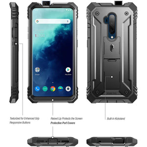 Poetic Revolution Case for OnePlus 7, [20FT Mil-Grade Drop Tested], Full-Body Rugged Dual-Layer Shockproof Protective Cover with Kickstand and Built-in-Screen Protector, Black