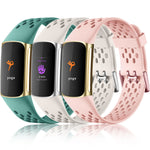 Buy now Maledan Compatible with Fitbit Charge 5/ Fitbit Charge 6 Bands Women Men, Breathable Sport Band Soft Waterproof Replacement Wristbands Strap for Fitbit Charge 5/ Charge 6 Advanced Fitness Tracker Lunar White Pine Green Pink Sand at indiglob india