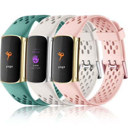 Buy now Maledan Compatible with Fitbit Charge 5/ Fitbit Charge 6 Bands Women Men, Breathable Sport Band Soft Waterproof Replacement Wristbands Strap for Fitbit Charge 5/ Charge 6 Advanced Fitness Tracker Lunar White Pine Green Pink Sand at indiglob india