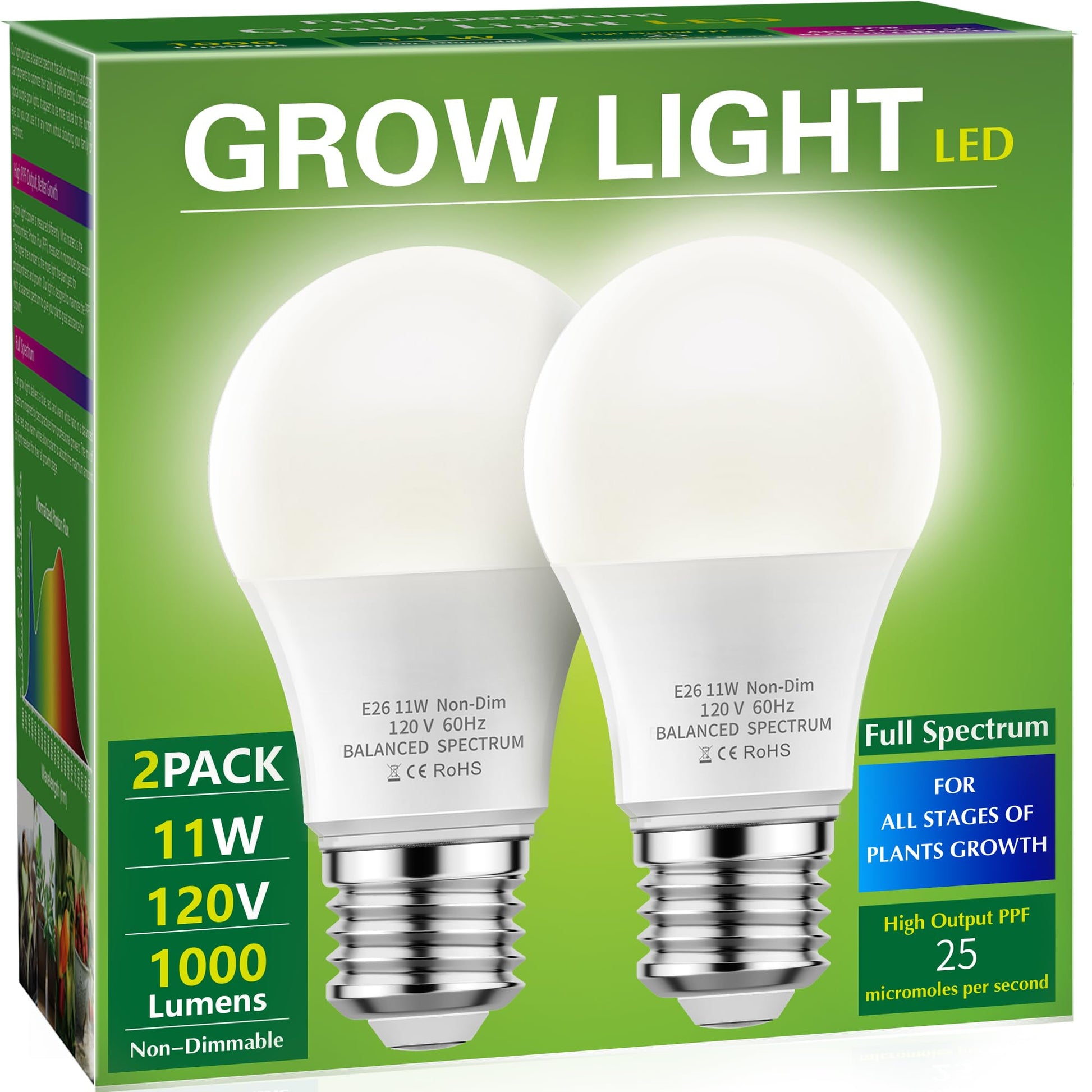 Buy now Grow Light Bulbs, Briignite LED Grow Light Bulb A19 Bulb, Full Spectrum Grow Light Bulb, Plant Light Bulbs E26 Base, 11W Grow Bulb 100W Equivalent, Grow Light for Indoor Plants, Seed Starting, 2Pack White 2 at indiglob india