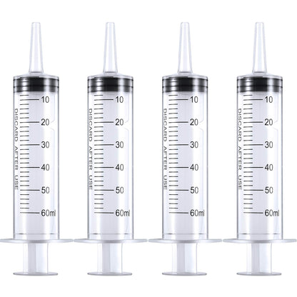 Frienda Large Plastic Syringe 4 Pack Measuring Syringe Tools Dispensing Multiple Uses(60 ml)