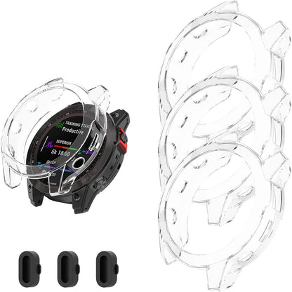 Case Cover for Garmin Fenix 7s/Fenix 7s Solar/Fenix 7s Sapphire Solar, Soft TPU Protective Case with Dust Plug Frame Bumper for for Fenix 7s Watch Accessory (Black Blue Clear)