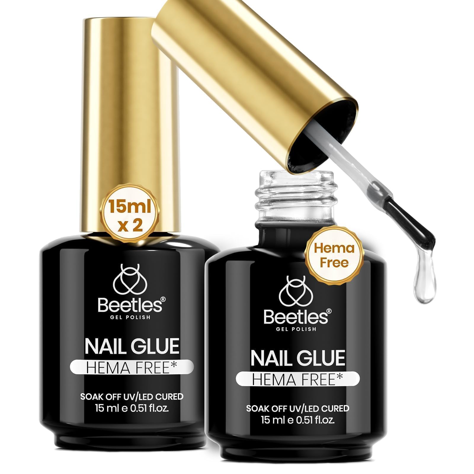 Buy now beetles Gel Polish 2Pcs 15ml Nail Glue Kit for Acrylic Nails, 5 in 1 Super Strong Brush in Nail Gel Glue for False Nails Tips and Gel Nail Polish Led Lamp Required 7-2- 2PCS 15ml HEMA-Free Nail Glue at indiglob india